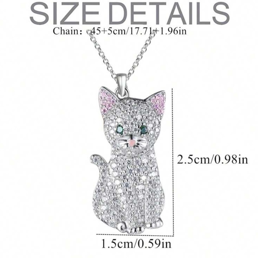 Silver Tone Rhinestone Cat Necklace - Picture 3 of 3